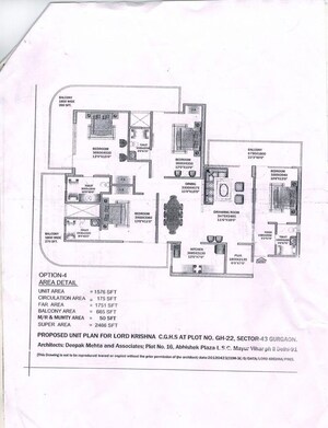 Floor Plan in 4 BHK Apartment at Lord Krishna Apartment, Sector 43 – for Rent