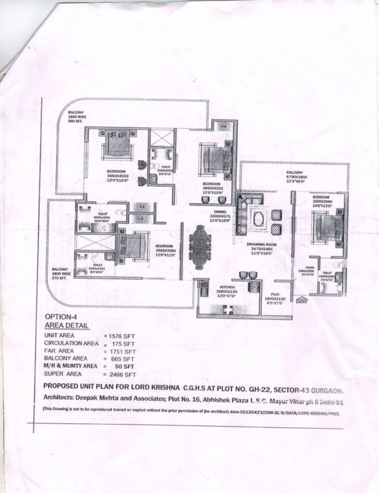 Floor Plan, lord-krishna-apartment 4 Bedroom 2839 Sq.Ft. Apartment In Sector 43 Gurgaon 10628365