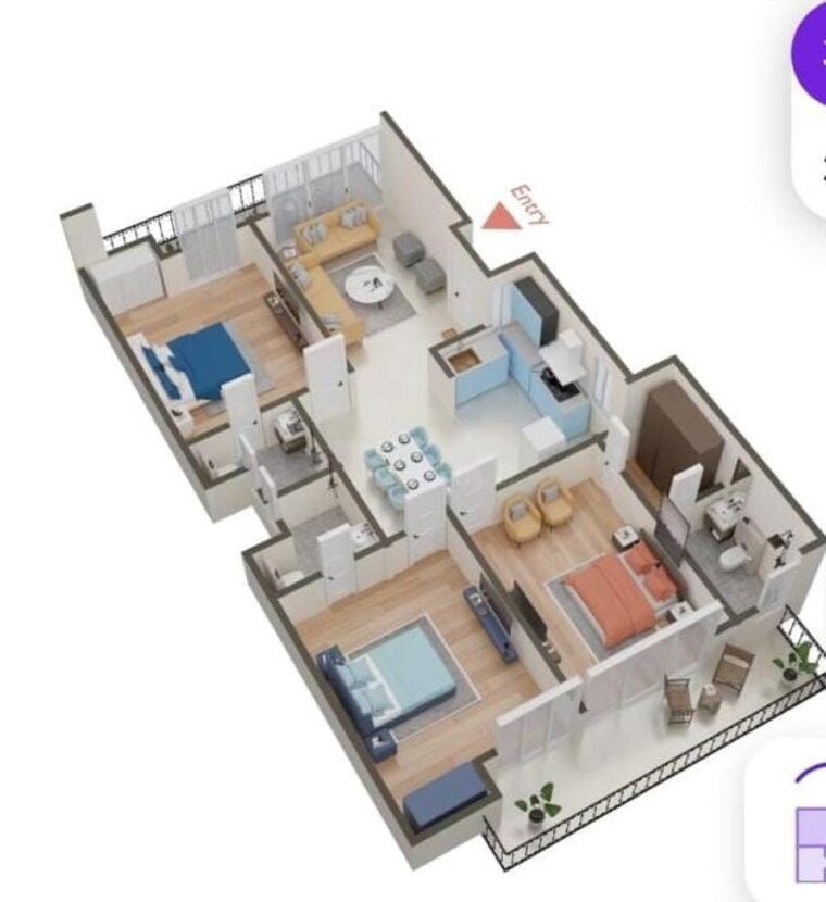 Floor Plan, green-valley-residencia 3 Bedroom 1737 Sq.Ft. Apartment In Ghazipur Zirakpur 10628892