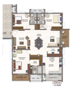 Floor Plan in 3.5 BHK Apartment at Vision Arsha, Tellapur – for Sale