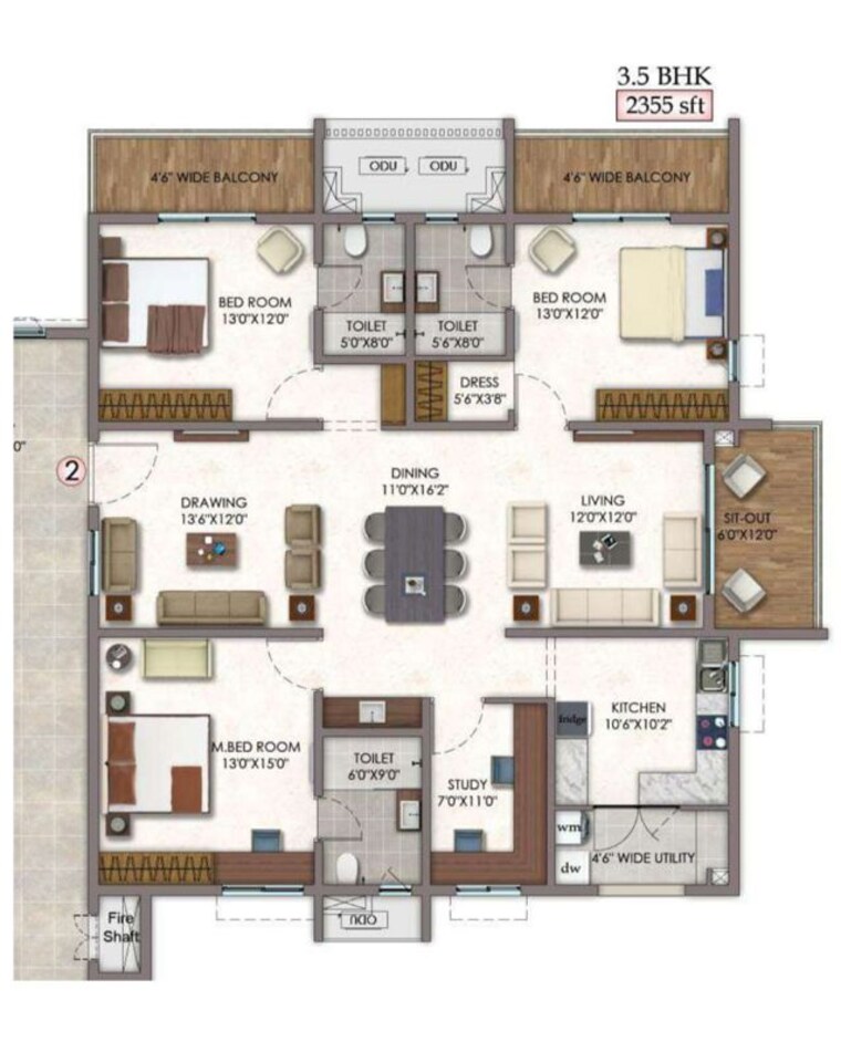 Floor Plan, vision-arsha 3.5 Bedroom 2355 Sq.Ft. Apartment In Tellapur Hyderabad 10436032