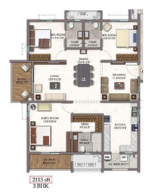 Floor Plan in 3 BHK Apartment at Vision Arsha, Tellapur – for Sale