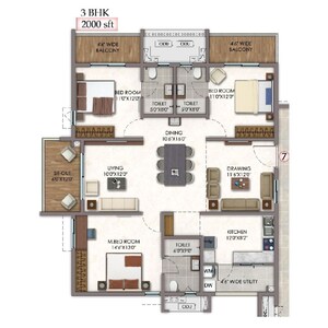 Floor Plan in 3 BHK Apartment at Vision Arsha, Tellapur – for Sale