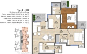 Floor Plan in 2.5 BHK Apartment at Ace Divino, Sector 1 Greater Noida – for Sale