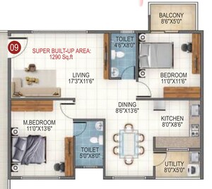Floor Plan in 2 BHK Apartment at Aarohana Adira, Devanahalli – for Sale