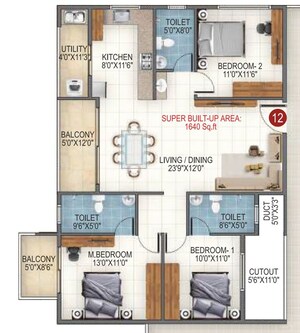 Floor Plan in 3 BHK Apartment at Aarohana Adira, Devanahalli – for Sale
