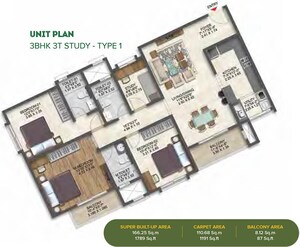 Floor Plan in 3.5 BHK Apartment at Brigade Calista, Budigere – for Sale