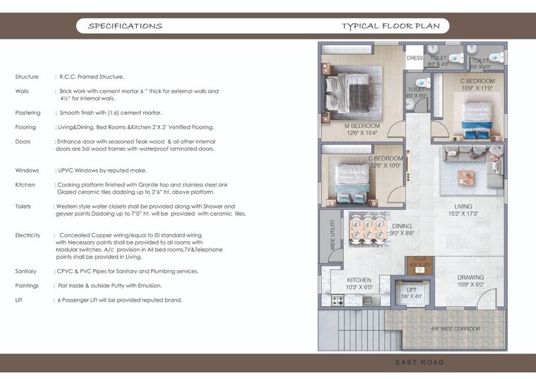 Floor Plan, vepagunta 3 Bedroom 1800 Sq.Ft. Apartment In Vepagunta Vizag 10627133