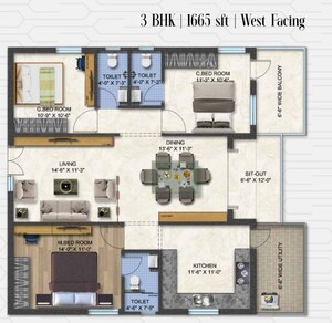 Floor Plan in 3 BHK Apartment at Aaditris Empire Apartments, Velmala – for Sale