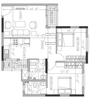 Floor Plan in 2 BHK Apartment at Ramky One North, Yelahanka – for Rent