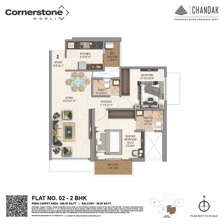Floor Plan, chandak-cornerstone 2 Bedroom 650 Sq.Ft. Apartment In Worli Mumbai 10633883