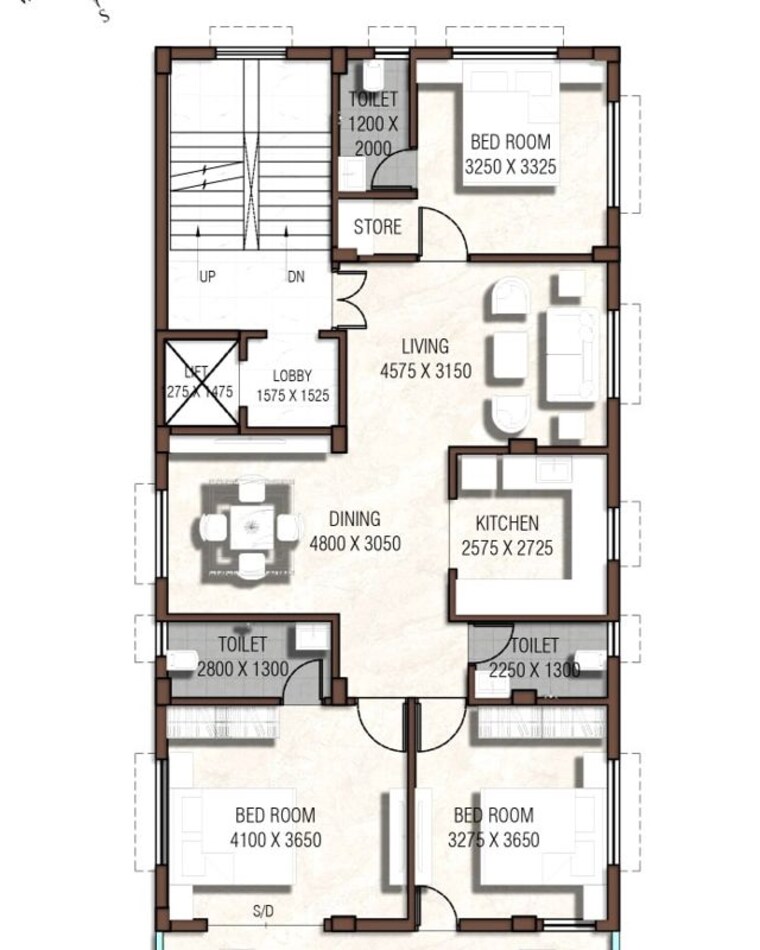 Floor Plan, new town 3 Bedroom 1728 Sq.Ft. Builder Floor In New Town Kolkata 10335454