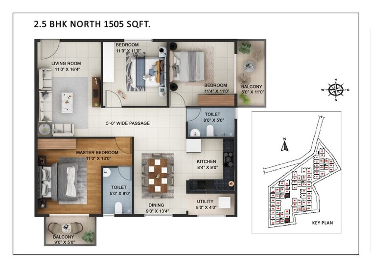 Floor Plan, abhee-silicon-shine 2.5 Bedroom 1505 Sq.Ft. Apartment In Sarjapur Road Bangalore 10635173