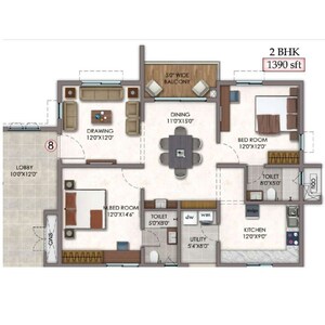 Floor Plan in 2 BHK Apartment at Vision Arsha, Tellapur – for Sale