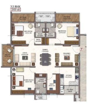 Floor Plan in 3.5 BHK Apartment at Vision Arsha, Tellapur – for Sale