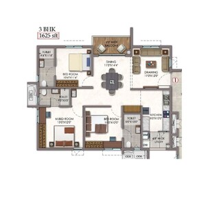 Floor Plan in 3 BHK Apartment at Vision Arsha, Tellapur – for Sale