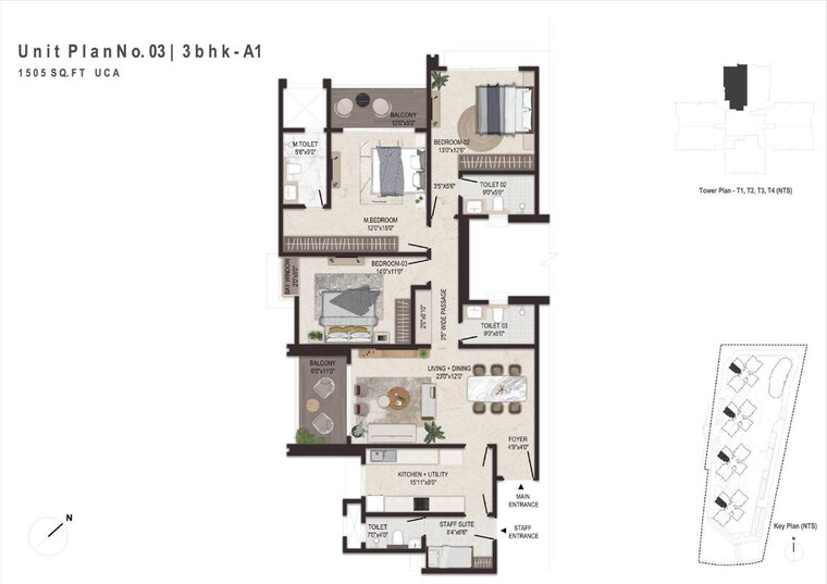 Floor Plan, hebbal 3 Bedroom 1505 Sq.Ft. Apartment In Hebbal Bangalore 10636884