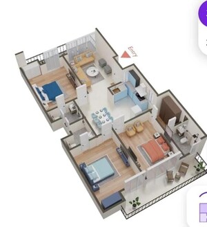 Floor Plan in 3 BHK Apartment at Green Valley Residencia, Ghazipur – for Sale