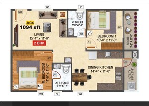 Floor Plan in 2 BHK Apartment at Srikara Urban Park, Electronic City Phase I – for Sale