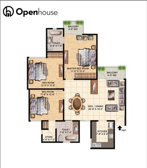 Floor Plan in 3 BHK Apartment at Today Ridge Residency, Sector 135 – for Sale