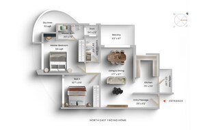 Floor Plan in 2 BHK Apartment at Nahar Jonquille And Jamaica, Chandivali – for Sale