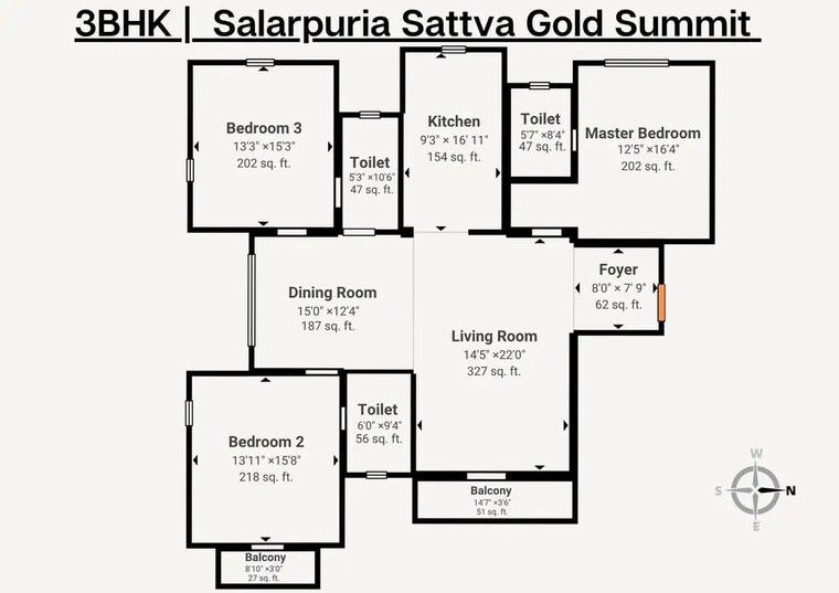 Floor Plan, salarpuria-gold-summit 3 Bedroom 2350 Sq.Ft. Apartment In Hennur Bangalore 10612455