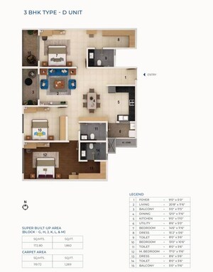 Floor Plan in 3 BHK Apartment at Gunjur Palya – for Sale