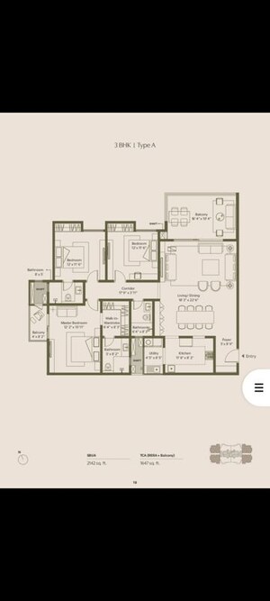 Floor Plan in 3 BHK Apartment at Assetz Trees And Tandem, Chokkasandra – for Sale