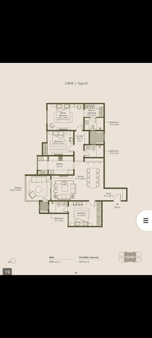 Floor Plan in 3 BHK Apartment at Assetz Trees And Tandem, Chokkasandra – for Sale