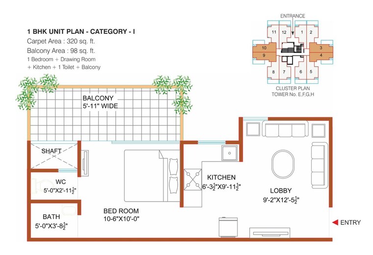 Floor Plan, shree-vardhman-green-court 2 Bedroom 1000 Sq.Ft. Apartment In Sector 90 Gurgaon 10640868