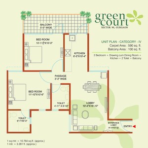 Floor Plan in 2 BHK Apartment at Shree Vardhman Green Court, Sector 90 – for Sale