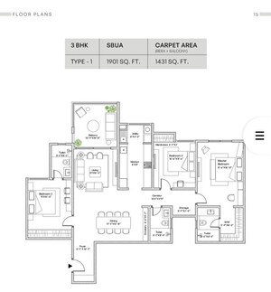 Floor Plan in 3 BHK Apartment at Sai Meadows – for Sale