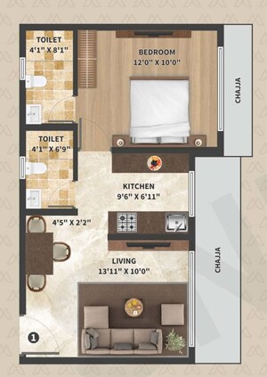 Floor Plan in 1 BHK Apartment at MDM Maestro, Andheri West – for Sale