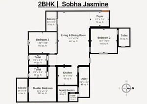 Floor Plan in 3 BHK Apartment at Sobha Jasmine, Bellandur – for Sale