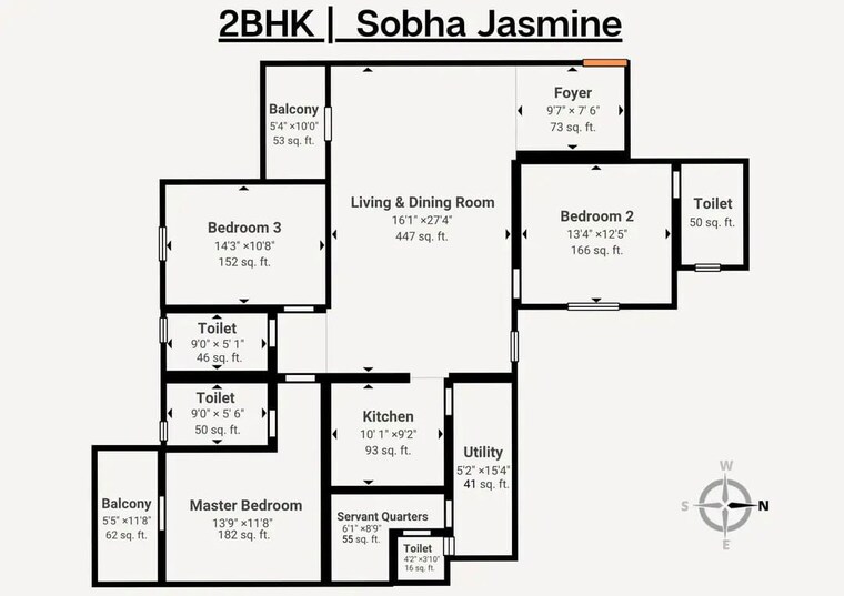 Floor Plan, sobha-jasmine 3 Bedroom 2057 Sq.Ft. Apartment In Bellandur Bangalore 10638061
