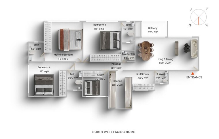 Floor Plan, rustomjee-seasons 3.5 Bedroom 1464 Sq.Ft. Apartment In Bandra East Mumbai 10604824