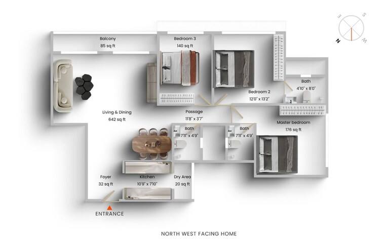 Floor Plan, l-t-emerald-isle 3 Bedroom 1560 Sq.Ft. Apartment In Powai Mumbai 10601835