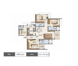 Floor Plan in 3 BHK Apartment at Shriram Serenity, Rajanukunte – for Sale