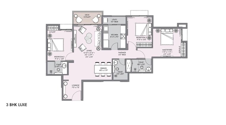 Floor Plan, lodha-sterling 3 Bedroom 1266 Sq.Ft. Apartment In Kolshet Road Thane 10646394