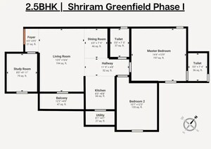 Floor Plan in 3 BHK Apartment at Shriram Greenfield, Budigere – for Sale