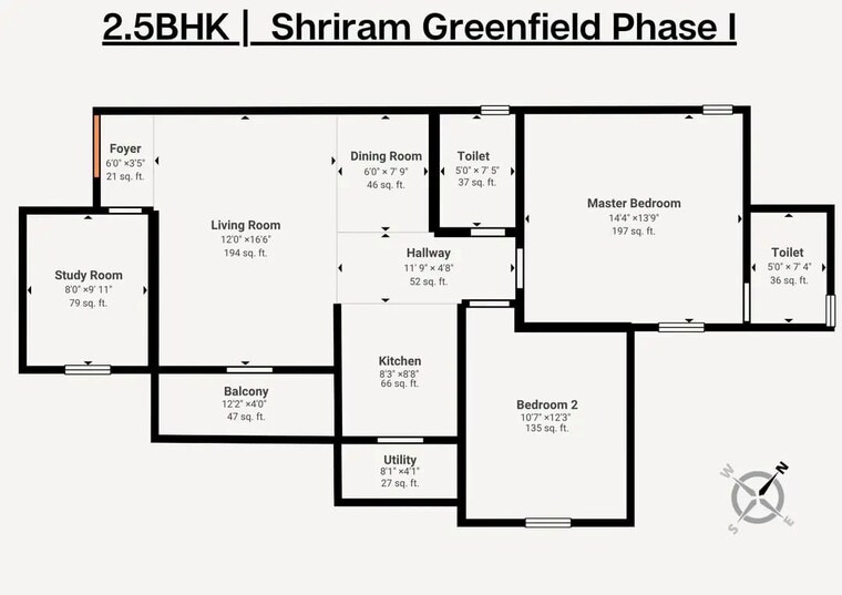Floor Plan, shriram-greenfield 3 Bedroom 1250 Sq.Ft. Apartment In Budigere Bangalore 10648833