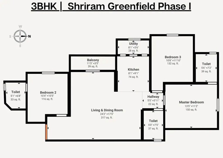 Floor Plan, kithaganur colony 3 Bedroom 1350 Sq.Ft. Apartment In Kithaganur Colony Bangalore 10648947