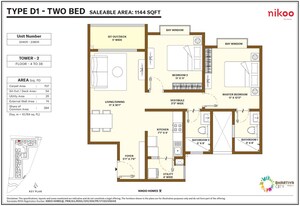 Floor Plan in  Apartment at Bhartiya City Nikoo Homes 5, Thanisandra Main Road – for Sale