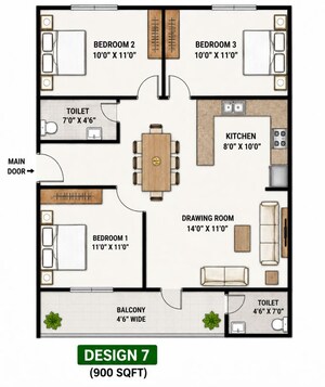 Floor Plan in 3 BHK Independent House at Mohan Garden – for Rent