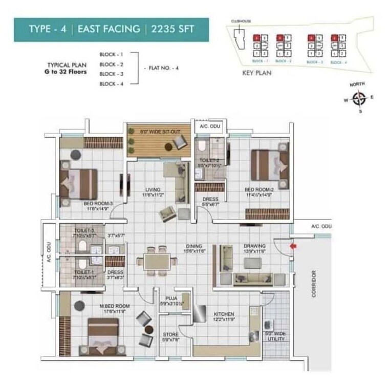 Floor Plan, my-home-tarkshya  2235 Sq.Ft. Apartment In Kokapet Hyderabad 10650552