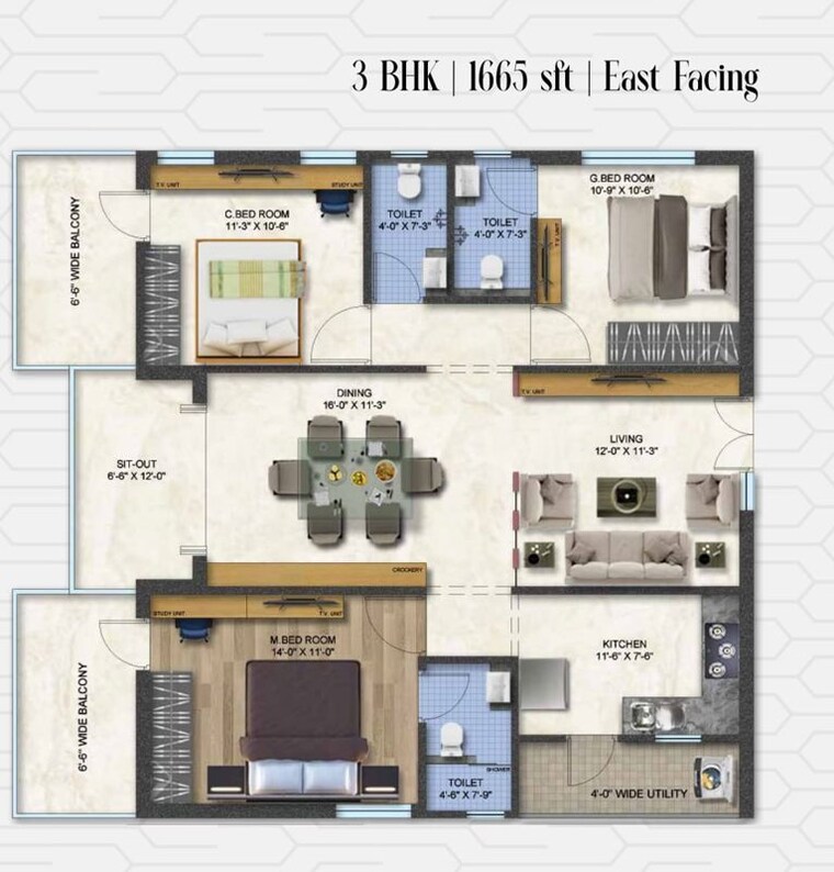 Floor Plan, aaditris-empire-apartments 3 Bedroom 1665 Sq.Ft. Apartment In Velmala Hyderabad 10652308