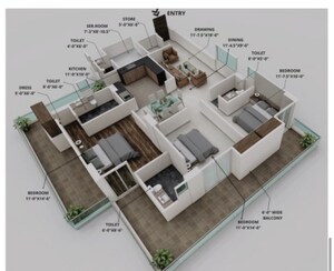Floor Plan in 3 BHK Apartment at Vijay Park – for Rent