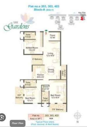 Floor Plan in 3 BHK Apartment at SRK Gardens, Kudlu Gate – for Rent
