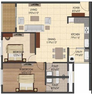 Floor Plan in 2 BHK Apartment at Sumadhura Silver Ripples, Whitefield – for Sale