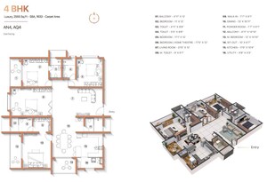 Floor Plan in 4 BHK Apartment at Sanjeevini The Adwaith, Gunjur Palya – for Sale